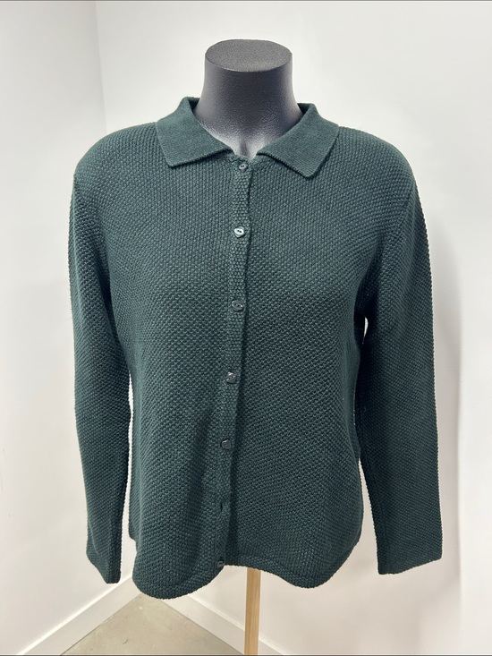 Christopher & Banks Sweaters - Christopher & Banks Green Collared Button Front Cardigan Sweater Medium M Cotton